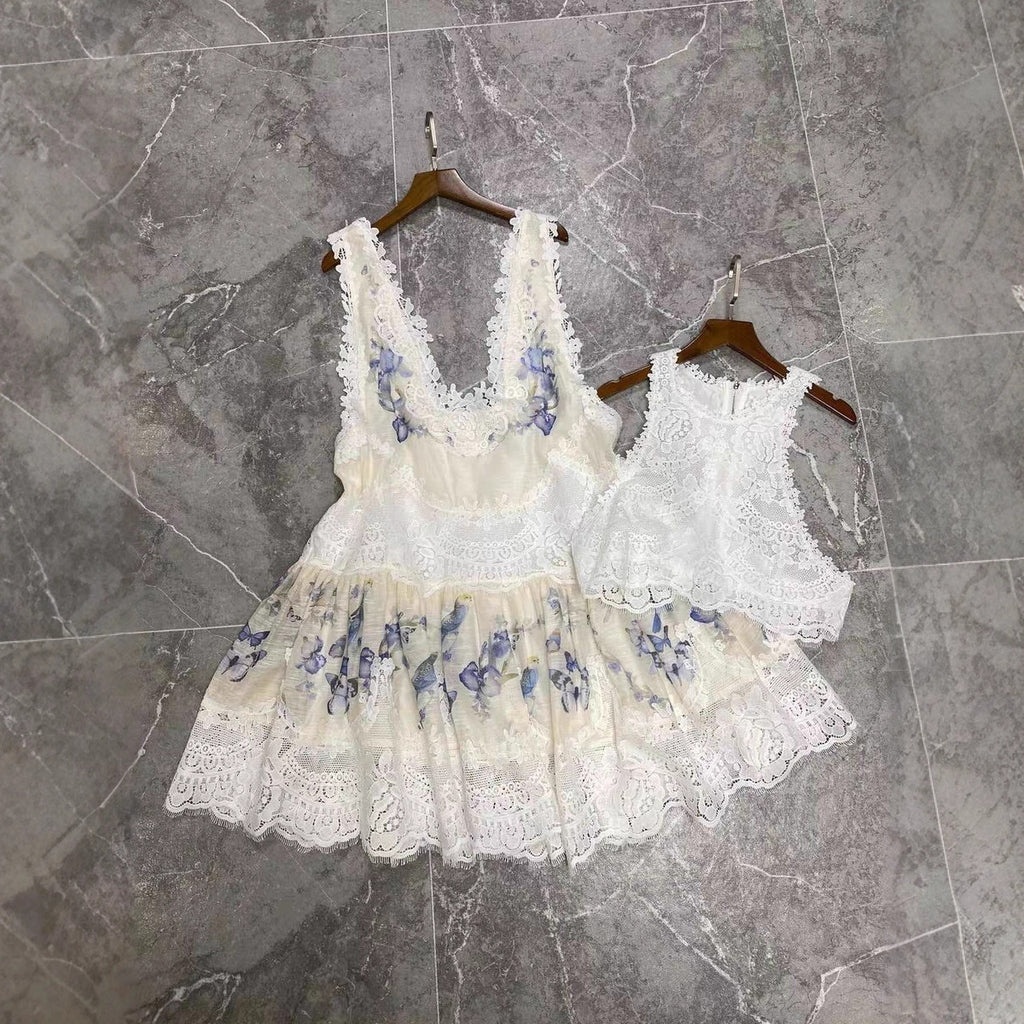 Women's Fashion Lace Stitching Dress Vest Suit