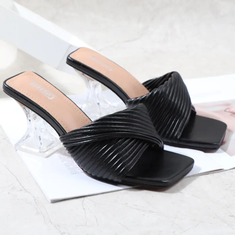 Crystal High Heels with Pleated Drawstring Design