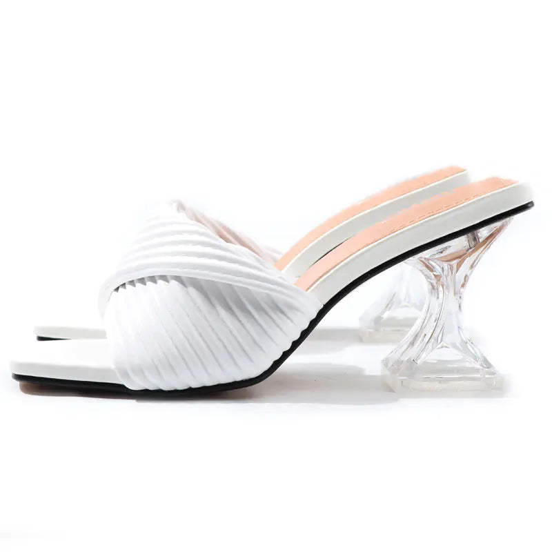 Crystal High Heels with Pleated Drawstring Design