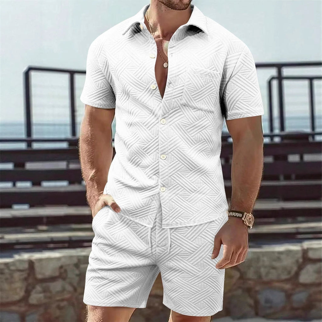 Men's Breasted Outdoor Casual Short-sleeved Shirt And Shorts Two-piece Set