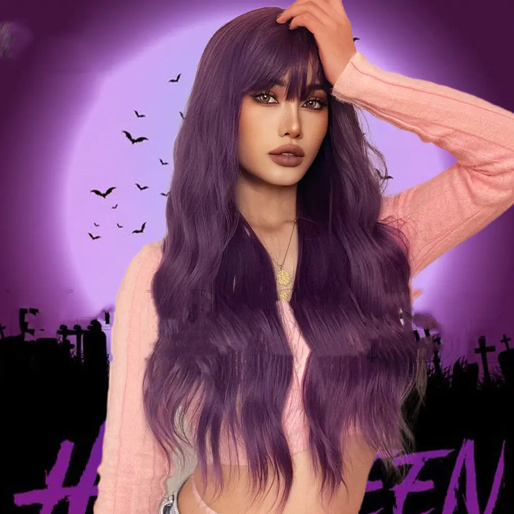 Long Black Curls with Eight-Character Bangs