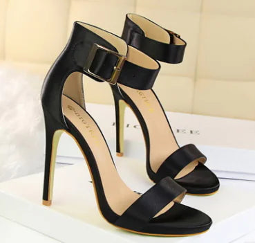 Stiletto Heels, Satin High Heels, Buckle Sandals