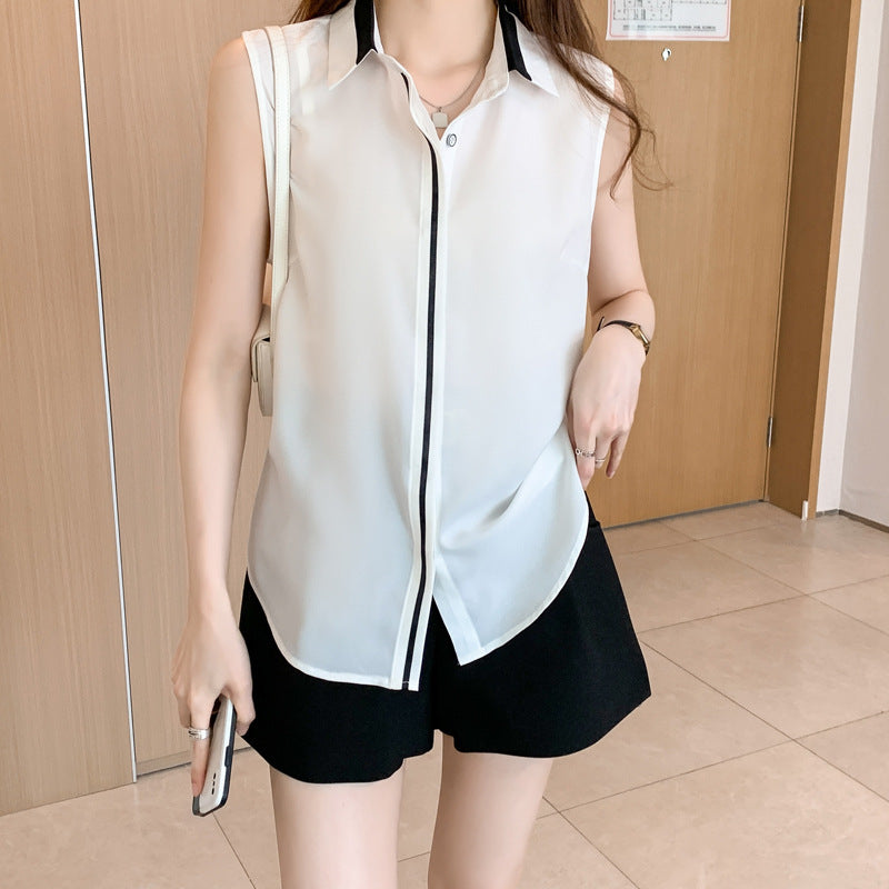 Sleeveless Chiffon Waistcoat Shirt