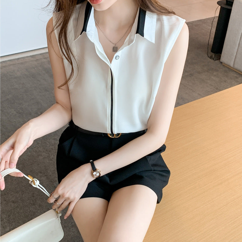 Sleeveless Chiffon Waistcoat Shirt