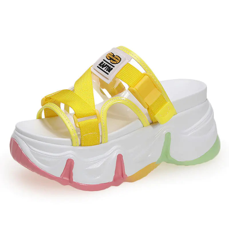 Fashionable Thick-Soled Rainbow Sandals & High Heels