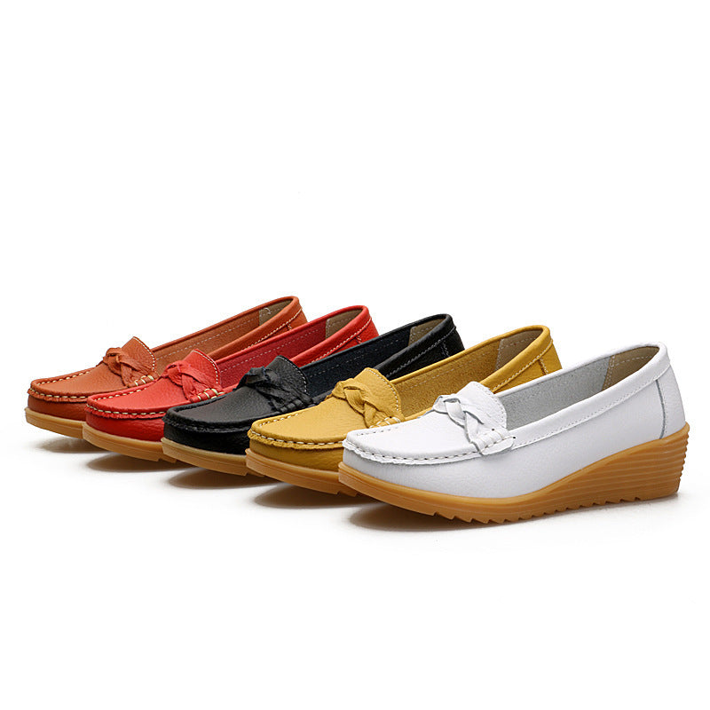 Women's Cowhide Gommino Soft Bottom Wedge Heels