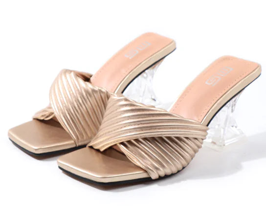 Crystal High Heels with Pleated Drawstring Design