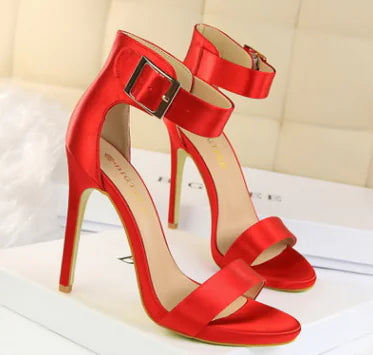 Stiletto Heels, Satin High Heels, Buckle Sandals
