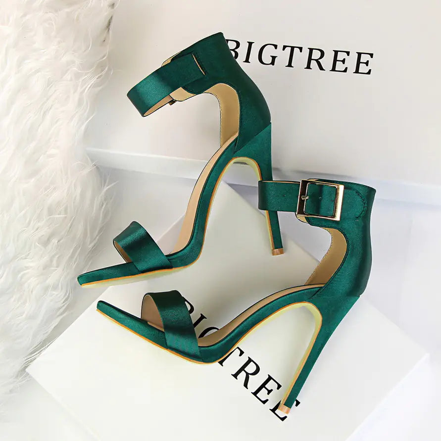 Stiletto Heels, Satin High Heels, Buckle Sandals