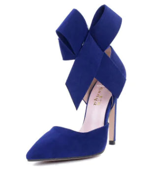 Oversized Butterfly Pointed Velvet High Heels Shoes
