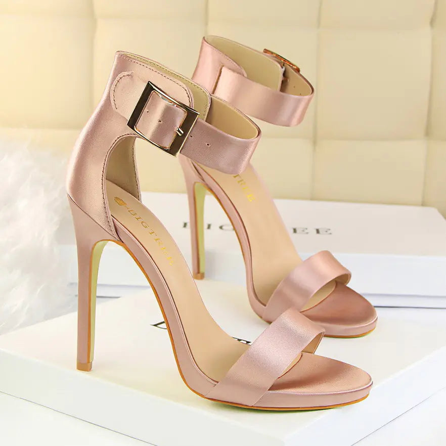 Stiletto Heels, Satin High Heels, Buckle Sandals