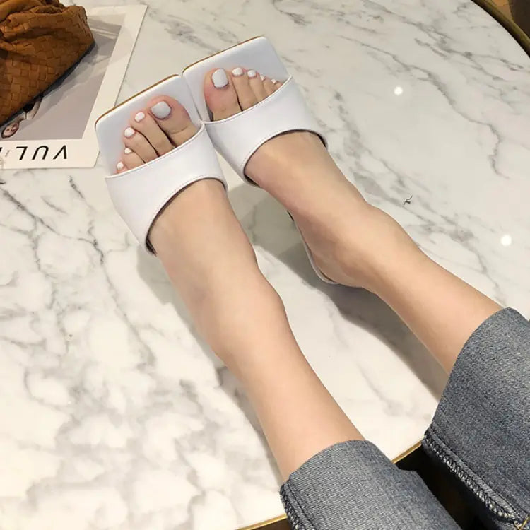 Simple Square Open Toe Stiletto High Heels