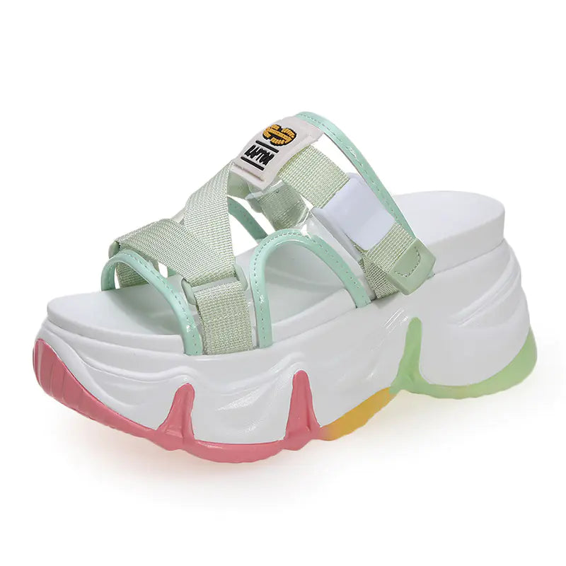 Fashionable Thick-Soled Rainbow Sandals & High Heels