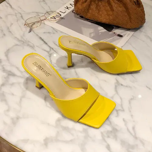 Simple Square Open Toe Stiletto High Heels