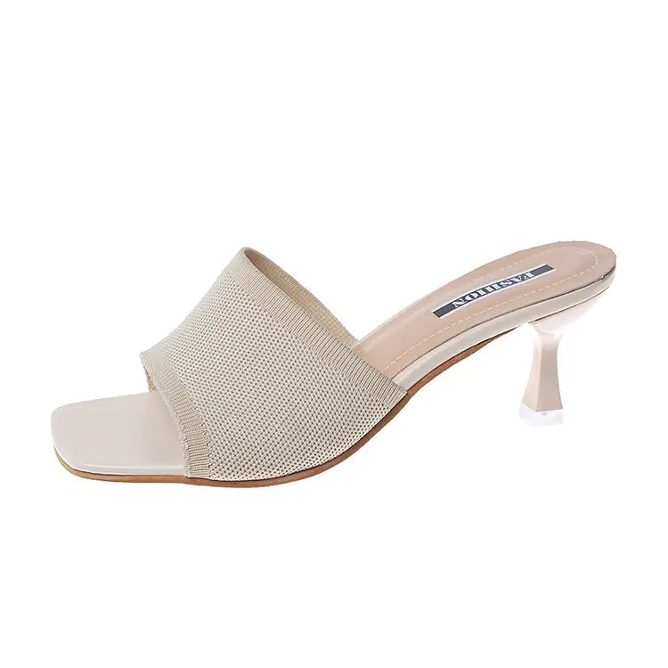 Square Toe Stiletto Slippers with High Heels