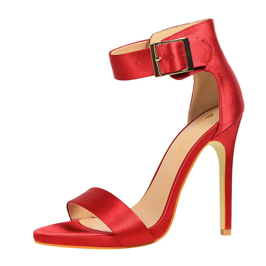 Stiletto Heels, Satin High Heels, Buckle Sandals