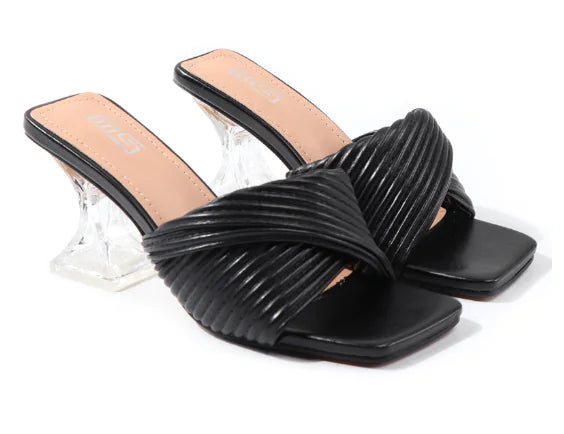 Crystal High Heels with Pleated Drawstring Design