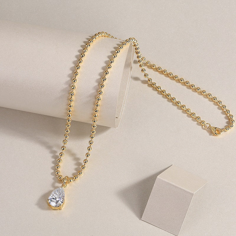 Wish Light - A Fashionable And Trendy Diamond Jewelry Necklace Pendant Set With Pear-shaped Moissanite S925 Sterling Silver And Gold Plating