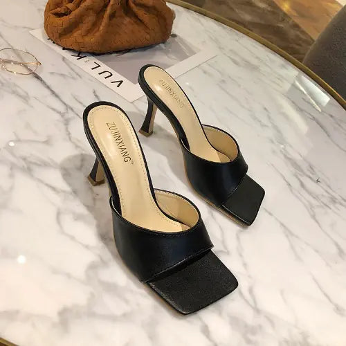 Simple Square Open Toe Stiletto High Heels
