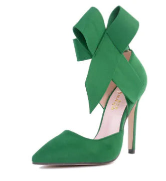 Oversized Butterfly Pointed Velvet High Heels Shoes