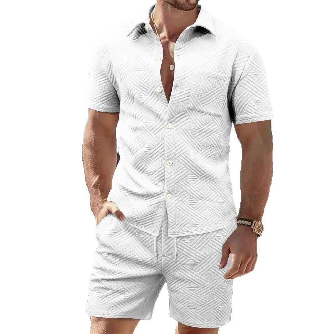 Men's Breasted Outdoor Casual Short-sleeved Shirt And Shorts Two-piece Set