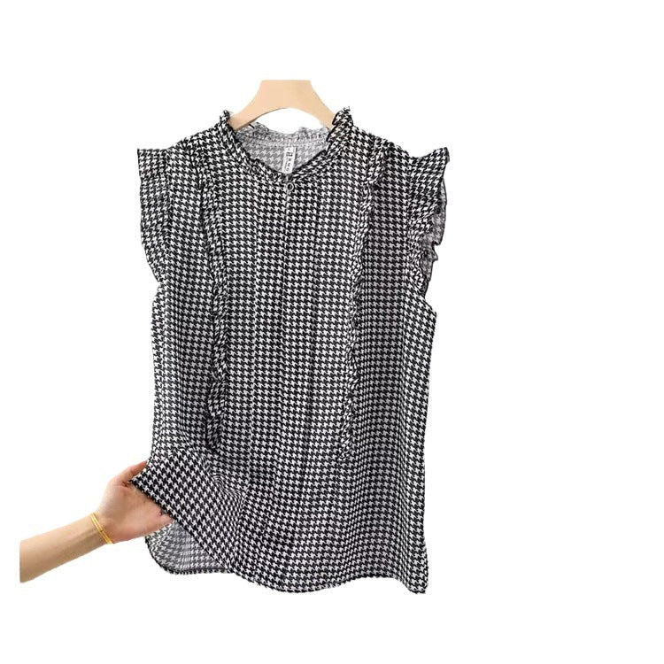 Sleeveless Ruffled Floral Women's Loose Sweet Chiffon Printed Top