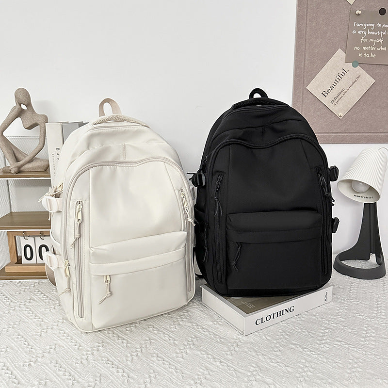Women's Large Capacity Versatile Solid Color Schoolbag
