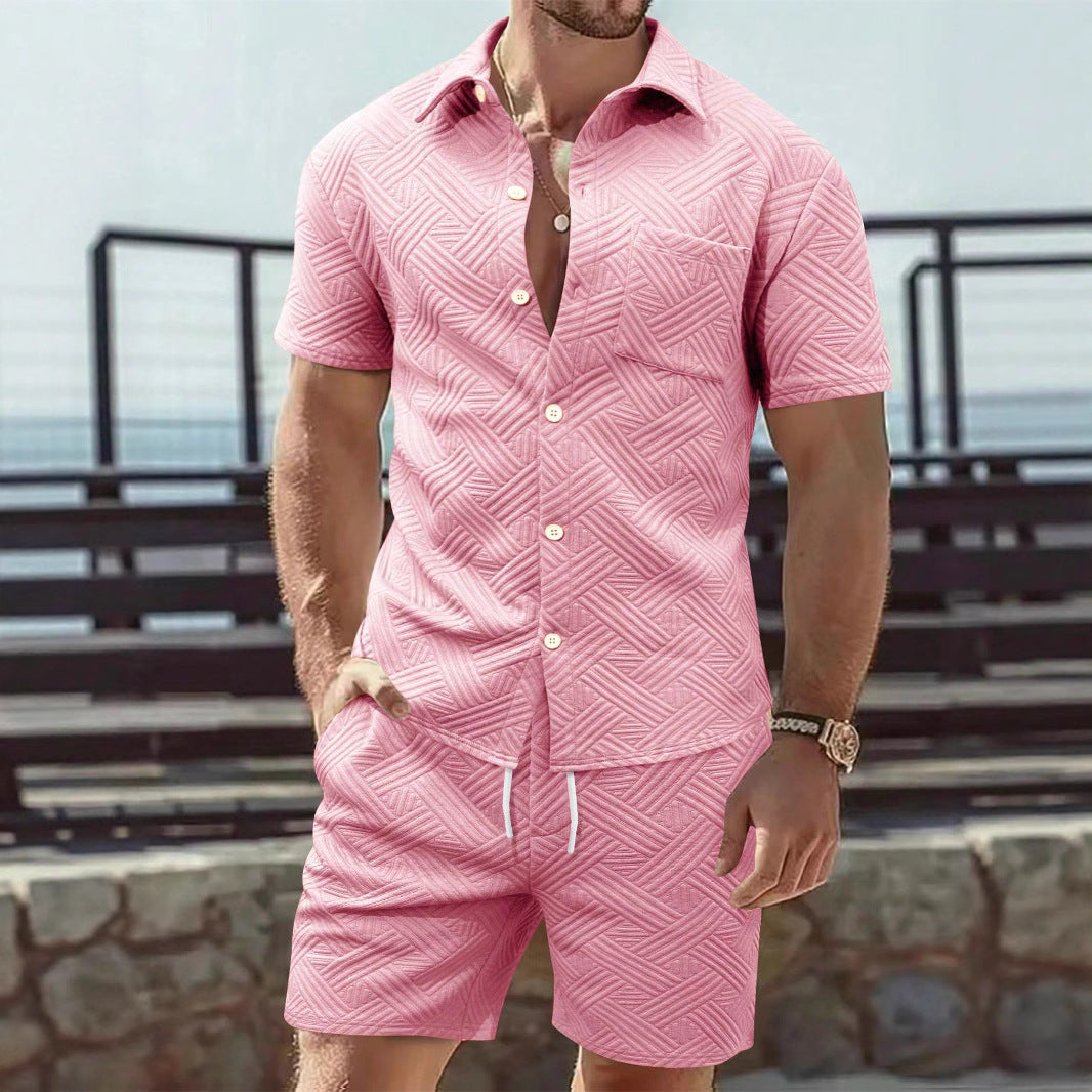 Men's Breasted Outdoor Casual Short-sleeved Shirt And Shorts Two-piece Set