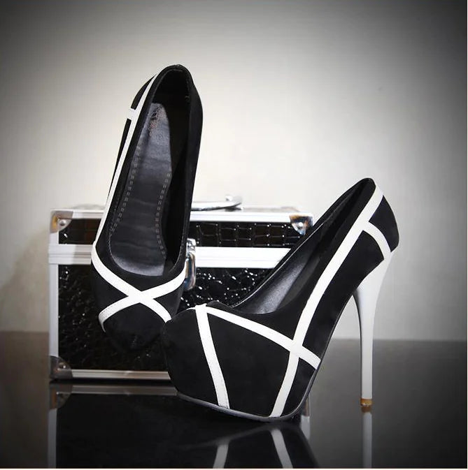 Color Block Striped High Heels