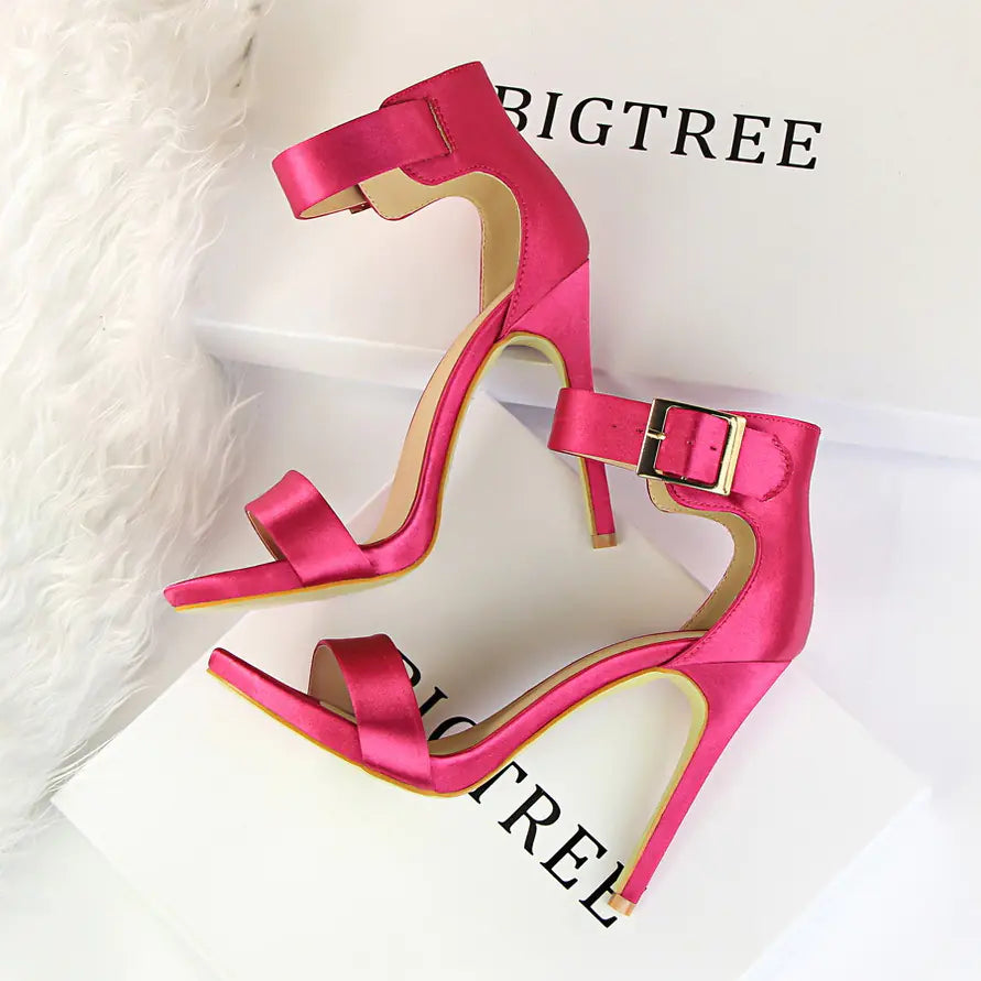 Stiletto Heels, Satin High Heels, Buckle Sandals