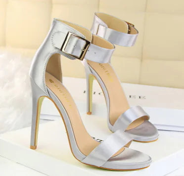 Stiletto Heels, Satin High Heels, Buckle Sandals