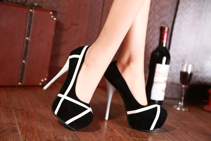 Color Block Striped High Heels