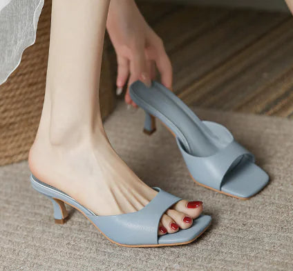 Simple Square Open Toe Stiletto High Heels