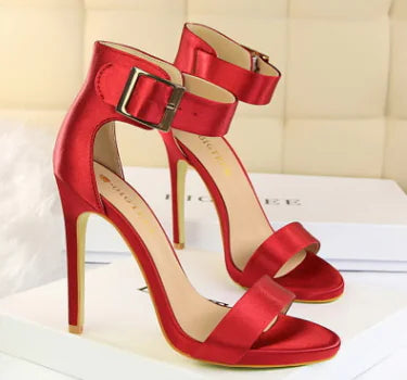 Stiletto Heels, Satin High Heels, Buckle Sandals