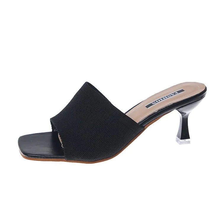 Square Toe Stiletto Slippers with High Heels