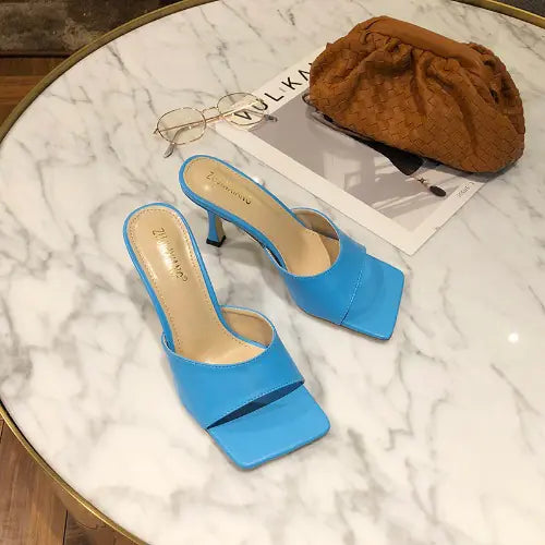 Simple Square Open Toe Stiletto High Heels