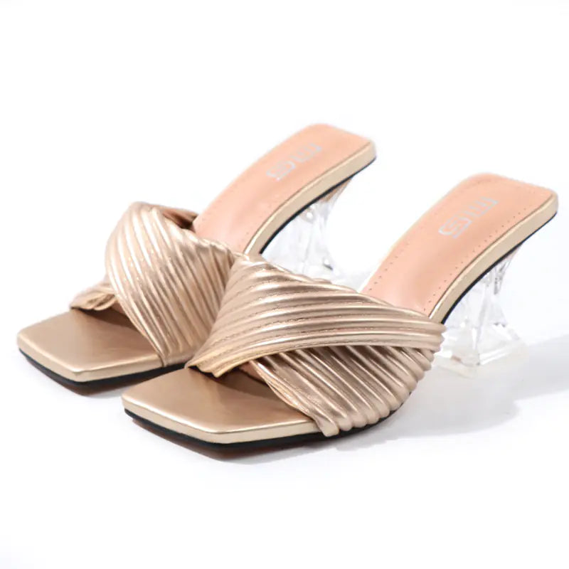 Crystal High Heels with Pleated Drawstring Design