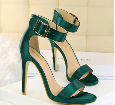 Stiletto Heels, Satin High Heels, Buckle Sandals