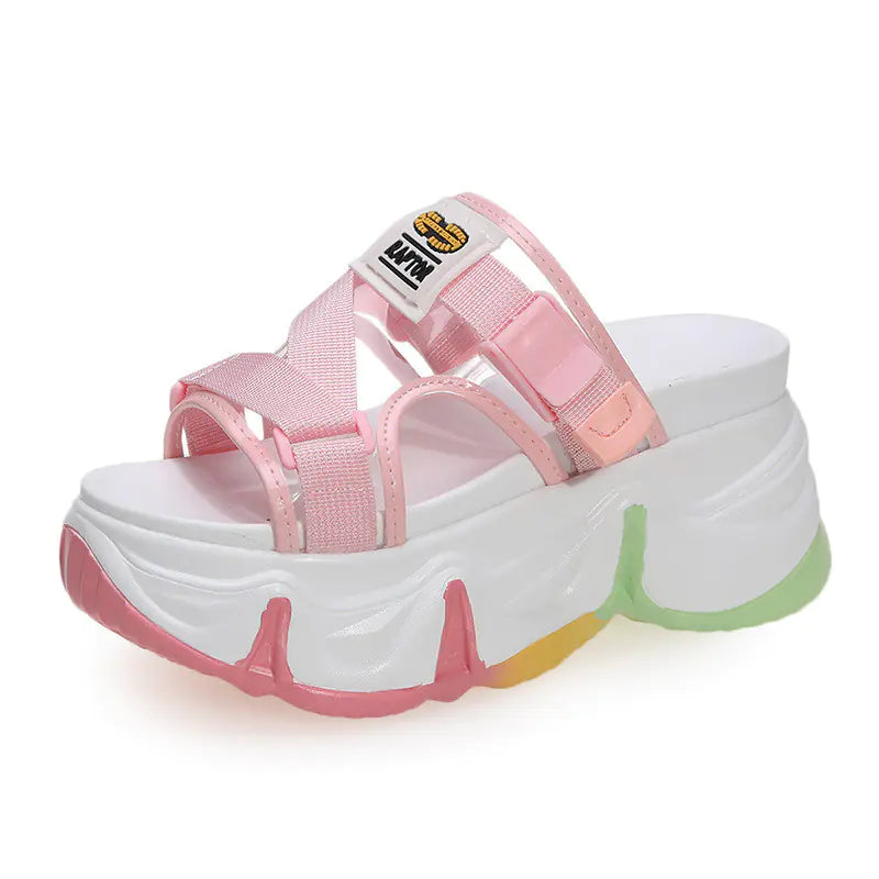 Fashionable Thick-Soled Rainbow Sandals & High Heels