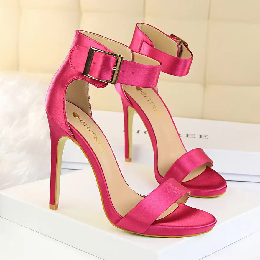 Stiletto Heels, Satin High Heels, Buckle Sandals