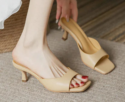 Simple Square Open Toe Stiletto High Heels