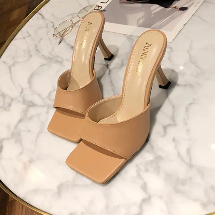 Simple Square Open Toe Stiletto High Heels