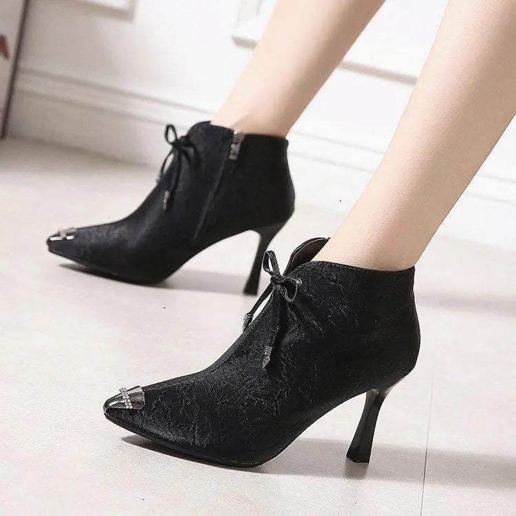 Korean Pointed Toe Stiletto Ankle High Heels